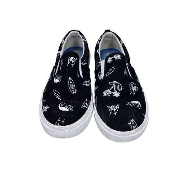 Old Navy Black Graphic Slip-On Shoes Space-Themed Print Canvas Upper Comfortable - Picture 1 of 9